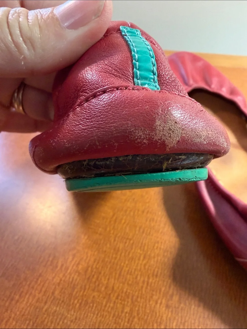 Tieks Red Leather Ballet Flats with Teal Heel Tab - Women